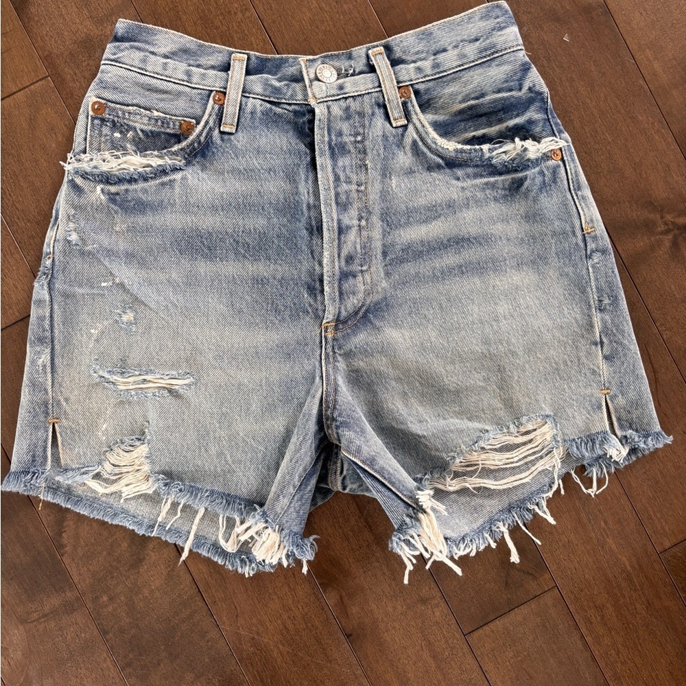 Agolde Blue Distressed Jean Shorts